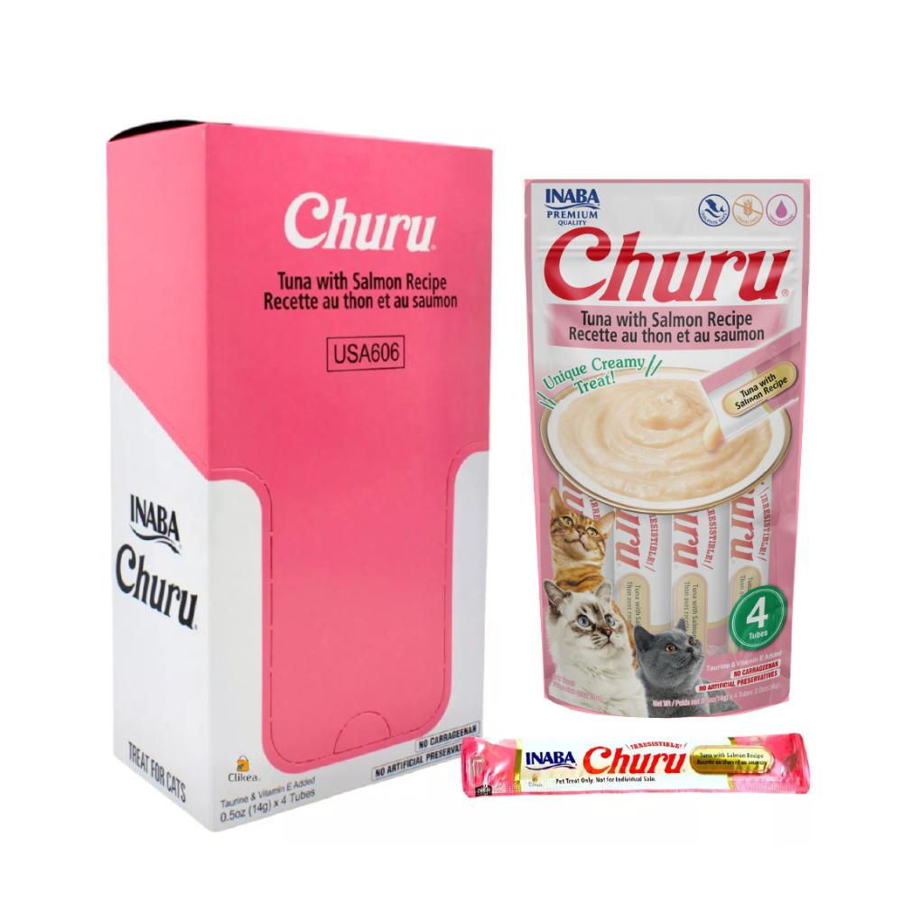 Churu Premio Cremoso Natural para Gato Todas las Etapas de Vida Receta Atún y Salmón, Paquete con 4 piezas